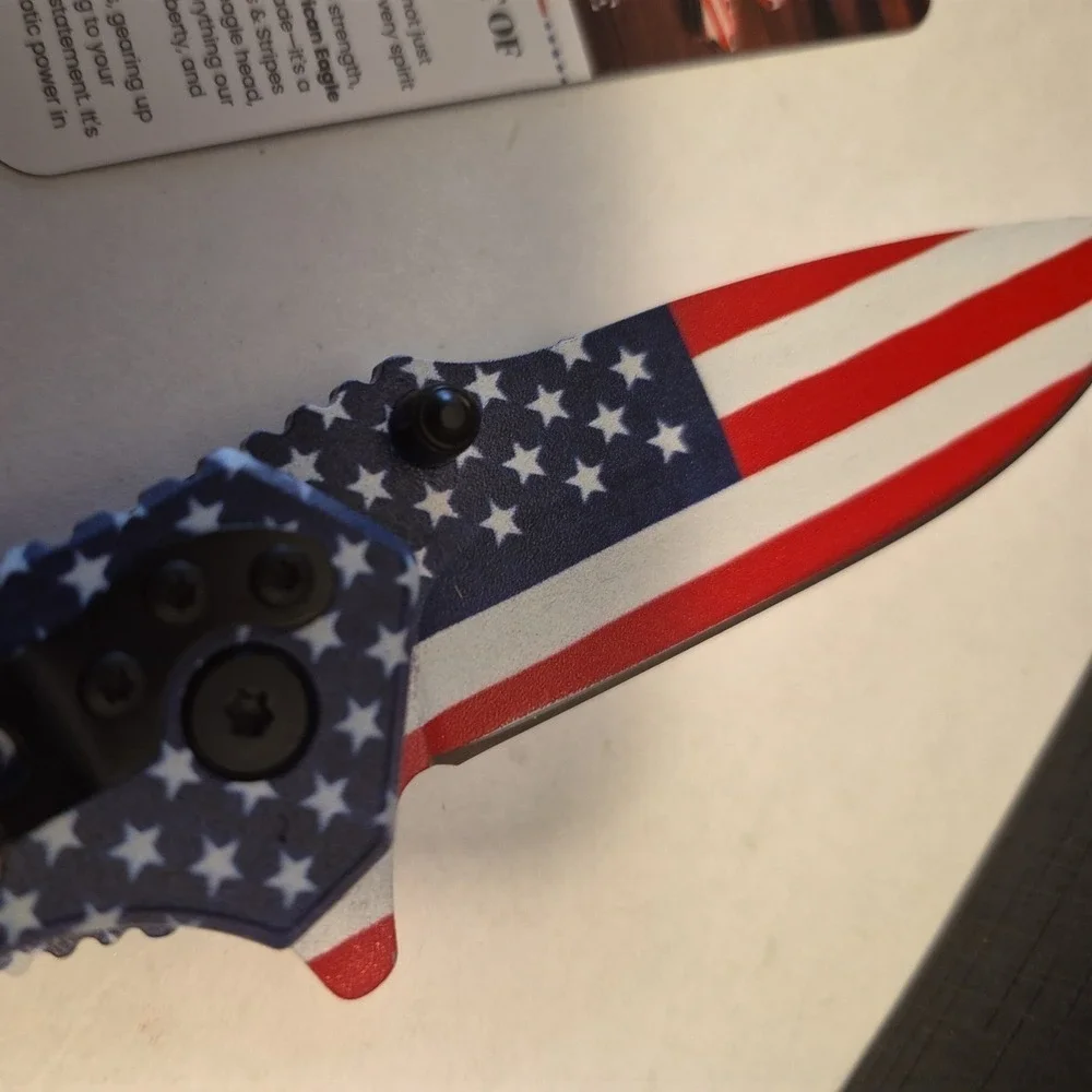 PatriotAddict USA Eagle Knife Tactical Folding Drop Point Red White Blue